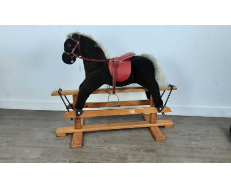 VINTAGE ROCKING HORSE, on pine base93cm wide