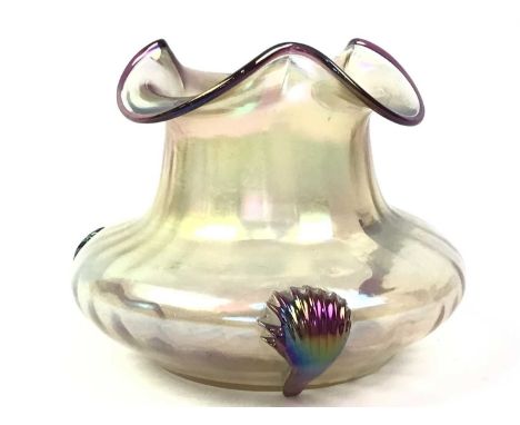 LOETZ STYLE IRIDESCENT VASE, with shaped top13cm high