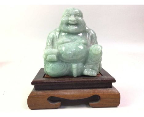 CHINESE JADE FIGURE, 20TH CENTURY  modelled as a buddha, along with another figure, each boxed