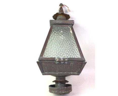 ARTS AND CRAFTS COPPER CEILING LANTERN, with four glass panels50cm high