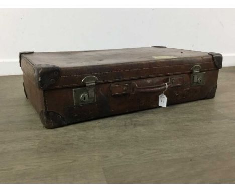 VINTAGE LEATHER SUITCASE, AND ANOTHER CASE the leather case with initials R.R.H, along with a further vintage casethe leather