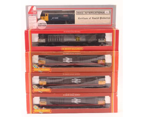 Five early Hornby and other 00 gauge locos to include a Lima class 47 in BR blue with yellow ends, no.47635, a repainted Horn