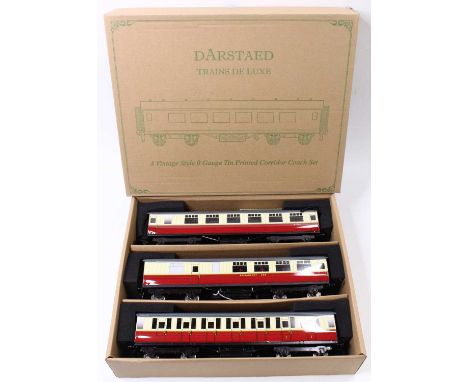 Set of three Darstaed bogie coaches, BR Gresley Set B, maroon &amp; cream, grey roofs. With internal lighting. Comprising all