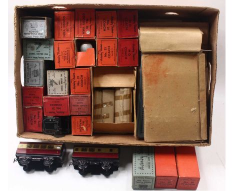 Large box of Hornby 0-gauge No.20, No.30 &amp; MO items. Total 24 coaches &amp; wagons, mostly boxed (G-E) (BP-G) with variou