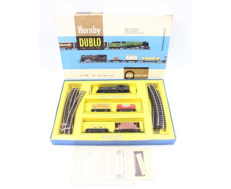 Hornby Dublo set 2016 0-6-2 goods set, with the rare late production box, blue and white lid, contains appears unused, and is