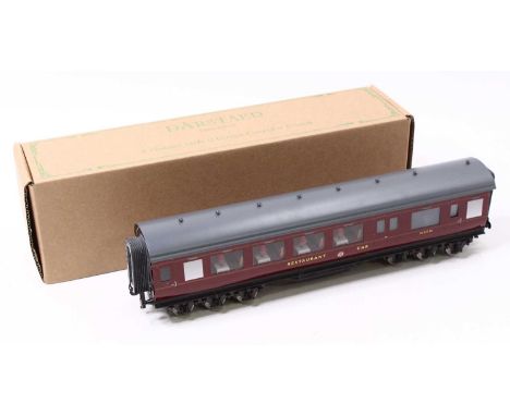 Darstaed 0 gauge 12-wheeled bogie BRII ex LMS period II Dining Car lined Maroon M237M, with internal lighting. Ex-factory sto