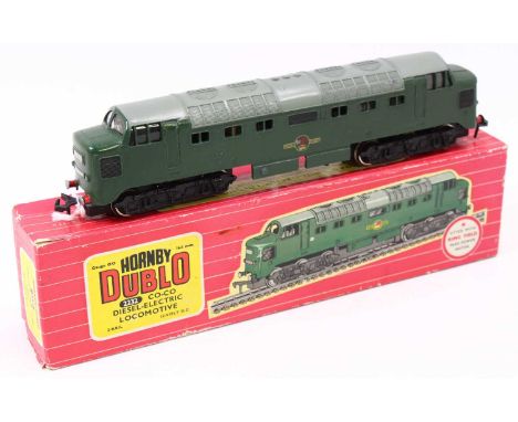 2232 Hornby-Dublo 2-rail Co-Co diesel-electric loco plain green, very slight manufacturing blemish on one side, otherwise (NM