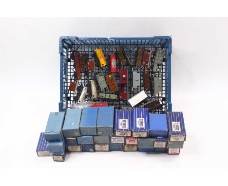 One tray of Hornby Dublo wagons, mostly 3 rail, boxed and loose examples to include D1 goods vans, Esso tankers, high sided w