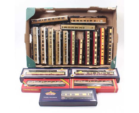 One tray of 00 gauge Eastern Region coaches, to include an Ian Kirk, or similar Gresley buffet car, Greasley and Thompson coa