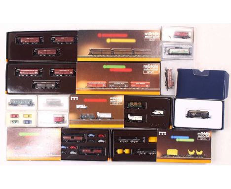 Marklin Mini Club Z gauge Wagons, to include two triple hopper packs, an abnormal load double pack, a car transporter double 