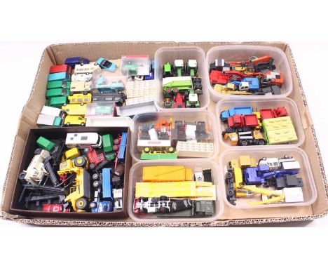 One tray containing a quantity of plastic Herpa, Wiking 1/87 scale plastic and diecast miniatures to include commercial inter