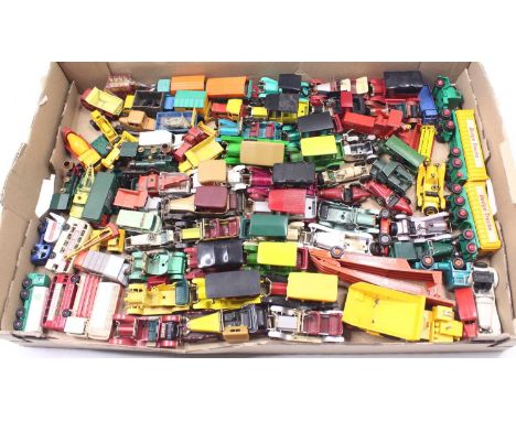 One tray of various Matchbox 1/75 series and Models of Yesteryear loose and playworn diecasts to include Commer Milk Float, A