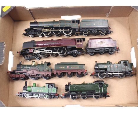 Six 00 gauge unboxed locos to include a Mainline J72 in LNER green, no.581, a Triang Lord of the Isles, in GWR green, a repai