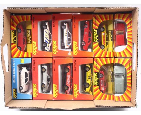 One tray containing 12 various boxed Solido 1/43 scale Racing &amp; Emergency Service diecast vehicles to include No. 1302 Ci