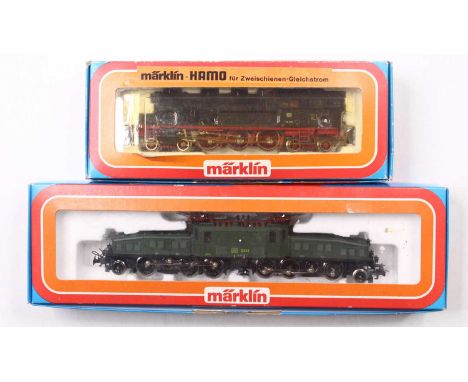 Two Marklin Hamo HO gauge locos including a DB BR 78, in black, no.78355, and a crocodile 1CO-CO1 electric loco, in green, no