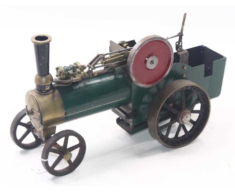 Approximately 1" scale spirit-fired brass, and copper single-cylinder traction engine, finished in green, free running exampl