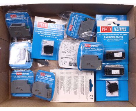 Various Peco Lectrics: all unused in unopened original packaging: 5 x PL13 Accessory switch; 2 x PL10E Turnout motor; 3 x PL2