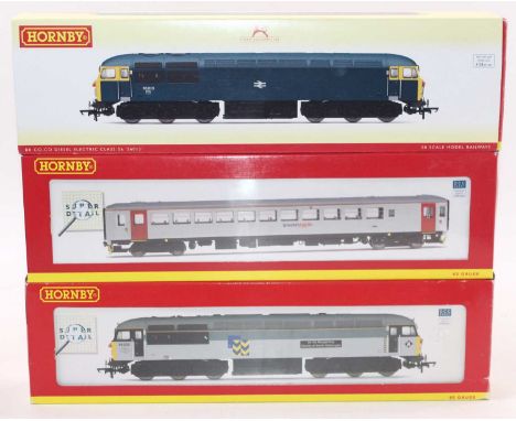 Three Hornby 00 gauge locos to include a class 153 single-car DMU in Greater Anglia livery, a class 56 in BR blue, no.56013, 
