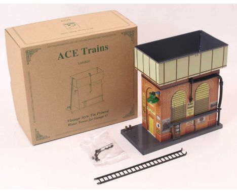 ACE trains tin printed water tower, with lighting, in original box, mint condition, box near mint.