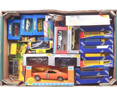 A mixed quantity of various Corgi, Hotwheels, Maisto, and Ertl miniatures to include The Dukes of Hazzard's General Lee car, 