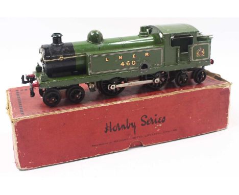 1928/9 No.2 clockwork tank loco 4-4-4 LNER green No.460 crest on the bunker, green dome, black smokebox, 3 boiler bands. Cont