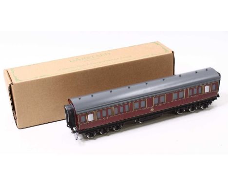Darstaed 12-wheeled bogie coach, LMS period II sleeping car 702, LMS red with yellow &amp; black lining, with internal lighti