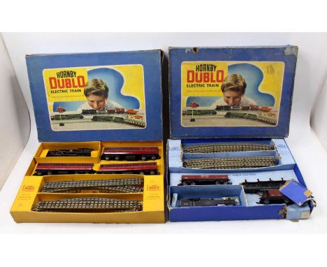 Two Hornby-Dublo 3-rail train sets: EDP14 consisting of EDL18, 2-6-4 tank loco BR lined black No.80054 with 2 x D14 1st/2nd s