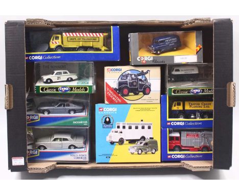 Two trays containing various modern issue diecast to include Solido, Trofeu, Corgi Classic Models, etc, including Mr Weasleys