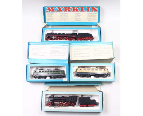 Four Marklin HO gauge locos to include a DB BR 03 class in black, no.003160-9, an Austrian BO-BO electric loco in green, item