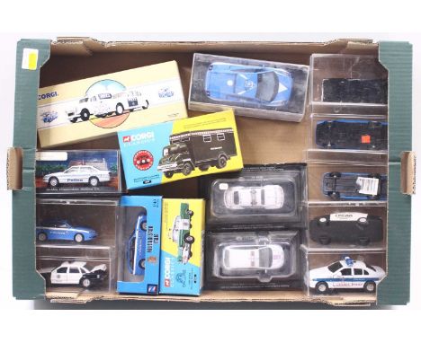 Two trays containing a quantity of mixed scale emergency service diecast miniatures to include a Solido Coffret Gendarmerie 3