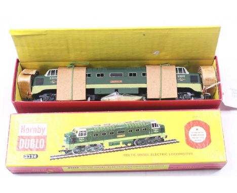 2234 Hornby-Dublo 2-rail Deltic diesel-electric loco ‘Crepello’ No.D9012, two-tone green. The body has original card protecti
