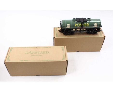 Two Darstaed 0 gauge bogie tankers, both green: Power Ethyl and BP. Ex-factory stock, new (M) (BNM)
