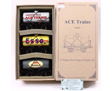 ACE Trains 0 gauge triple tanker set 1 comprising an ACE trains tanker, an Esso tanker, and a Mobiloil tanker. All are in nea