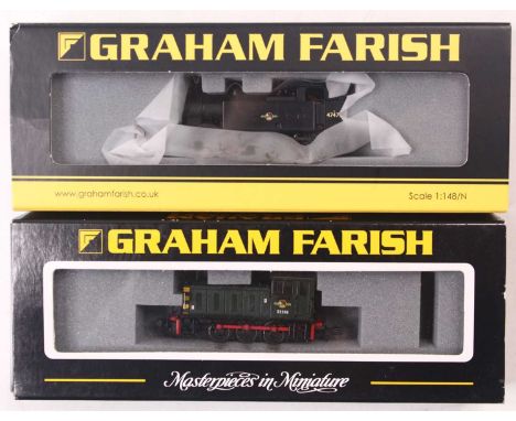 Two N gauge Graham Farish locos to include a class 04 in BR green with wasp stripes, no.D2246, together with a class 3F Jinty