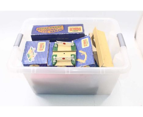 A plastic crate containing large accessories: Two D1 Through Stations, one white edges, one in need of cleaning but both (VG-