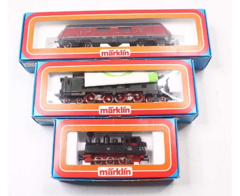 Three Marklin HO gauge locos to include a 3-rail BO-BO loco in DB maroon and grey, no.V200927, in fair condition, with some p