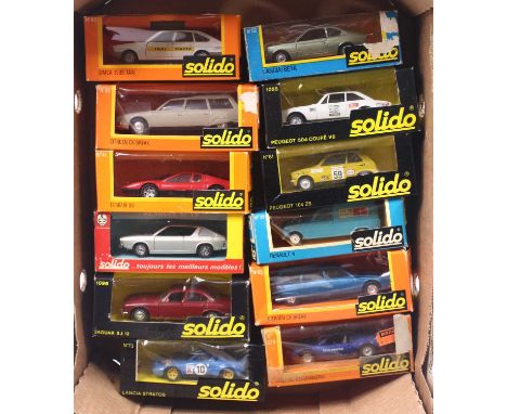 12 various boxed Solido diecast miniatures to include No. 60 Simca 1308 Taxi, No. 65 Citroen CX break, Solido No. 81 Peugeot 