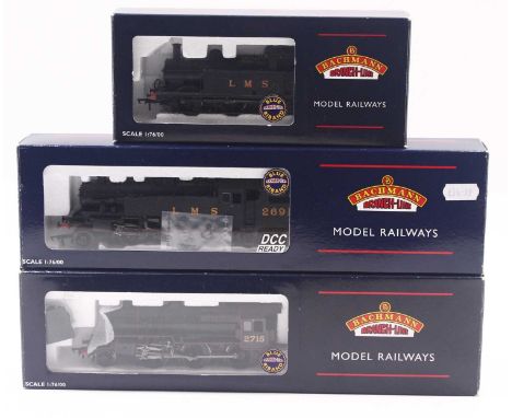 Three Bachmann 00 gauge locos to include an LMS Jinty in LMS unlined black, no.7410, a Fairburn tank, no.2691, in LMS unlined