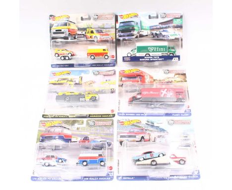 A collection of Hotwheels Premier Team Transport Mattel gift sets, to include The Custom 70 Chevvy Nova with Horizon Hauler, 
