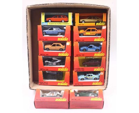 One tray containing 12 various boxed Solido 1/43 scale diecast vehicles to include No. 1337 Mercedes 190 saloon, No. 1321 Ren