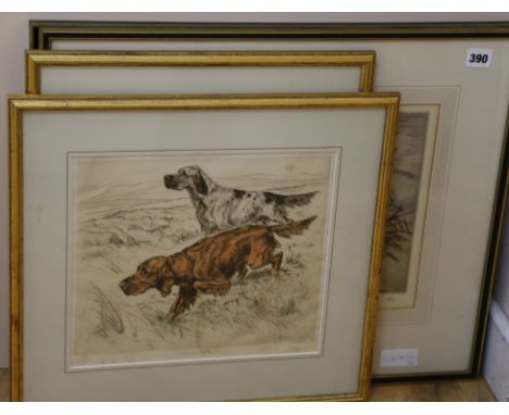 George Vernon Stokes, 2 etchings, Setters in a landscape and Spaniel flushing a pheasant, signed in pencil, 25 x 30cm. and 30