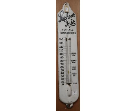 A 'Stephen's Inks' white-enamelled advertising thermometer, H 94cm H.93cm