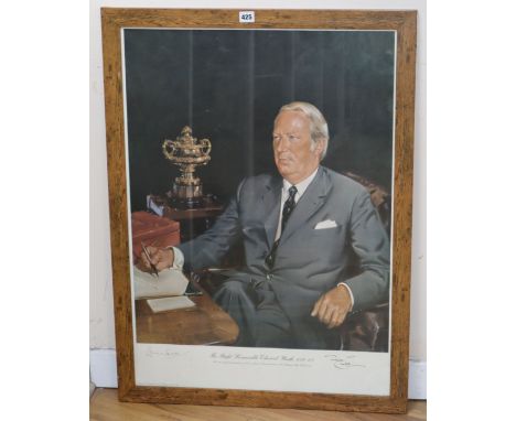 Terence Cuneo, colour print, Portrait of the Rt. Honourable Edward Heath, signed by the artist and the sitter, 82 x 58cm