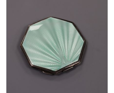 An Art Deco silver and enamel octagonal compact, 83mm.