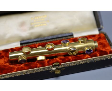 A cased 925 gilt white metal, amethyst and citrine set parasol handle, 11.8cm.