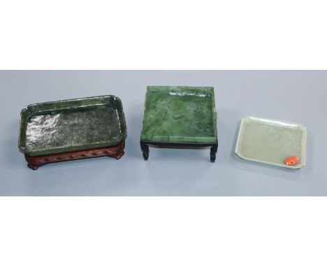 A Chinese spinach jade tray and two other trays (one a.f.)