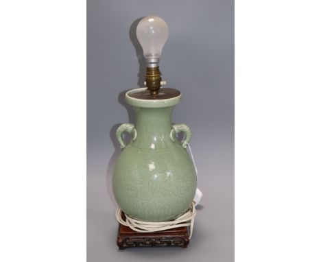 A Chinese celadon glazed vase, mounted as a lamp