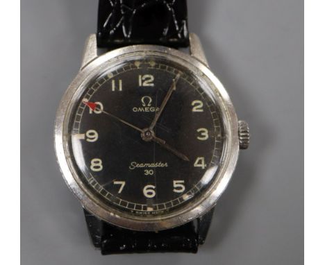 A gentleman's early 1960's stainless steel Omega Seamaster 30 manual wind wrist watch with military type black dial, movement