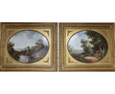 K. Adams, pair of oils on board, River landscapes, signed, 40 x 50cm