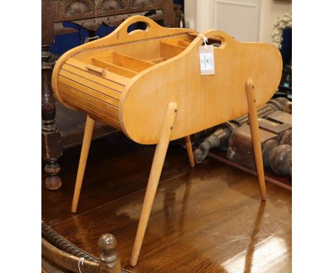 An Ercol style tambour sewing box W.57cm